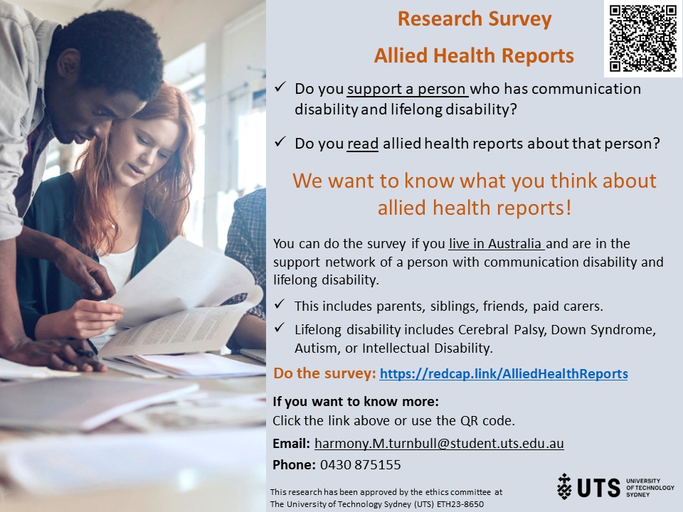 Flyer for a survey about allied health reports